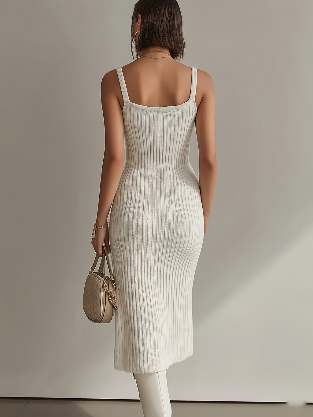 New Summer V-Neck Spaghetti Strap Fabric Dress for Women, Slit Maxi Dress with Button Accents, Unique Designer Style, Soft and Fabric Dress, High-End Gentle Fit Body-Hugging Midi Dress, Breathable and Skin-Friendly Fabric, Deep V-Neckline to Enhance