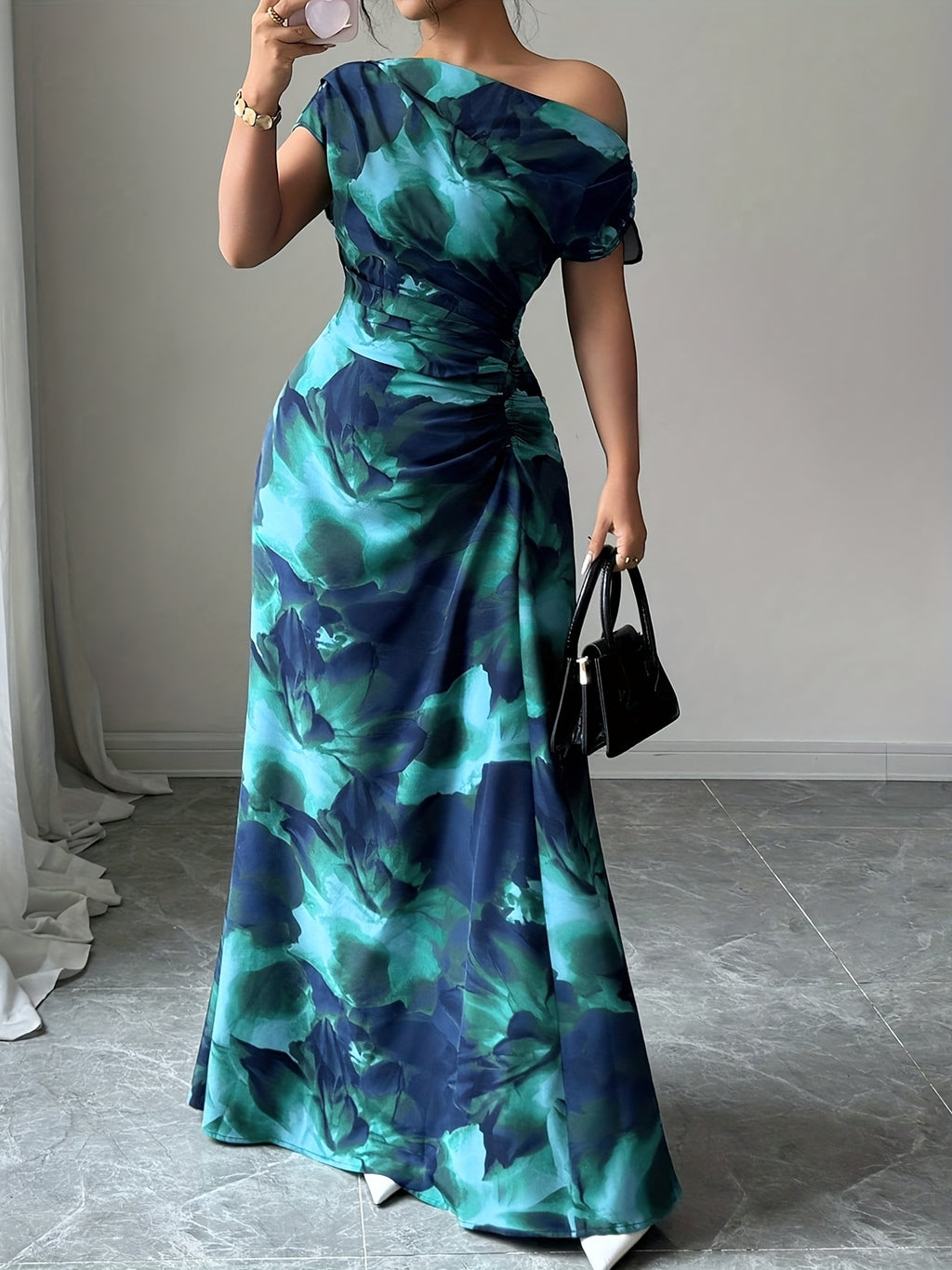 Off-Shoulder Ink Wash Dress