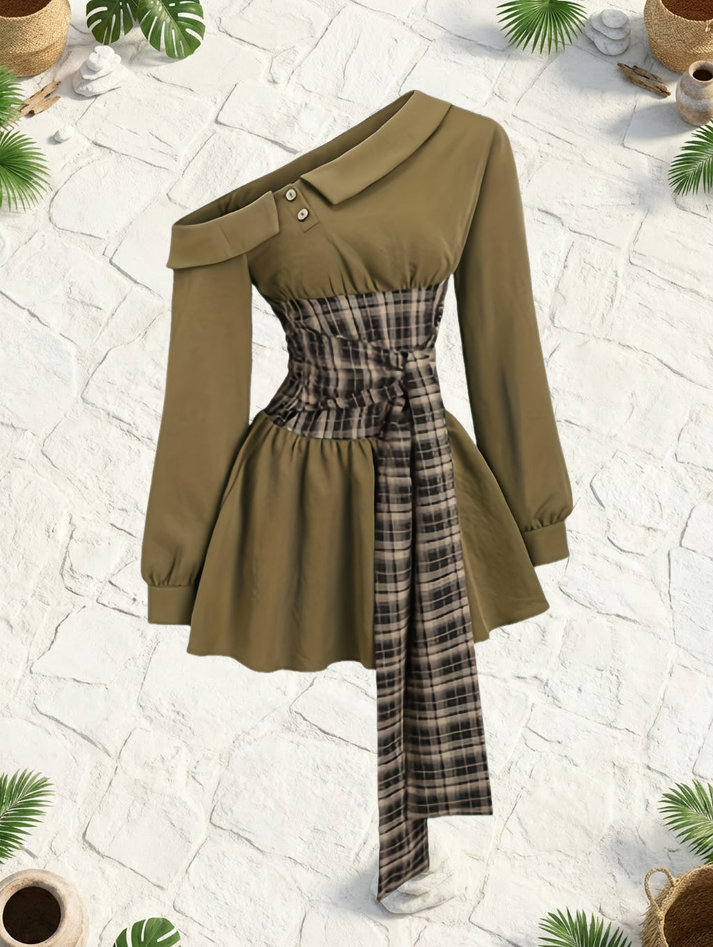 French-Style Plaid A-Line Dress