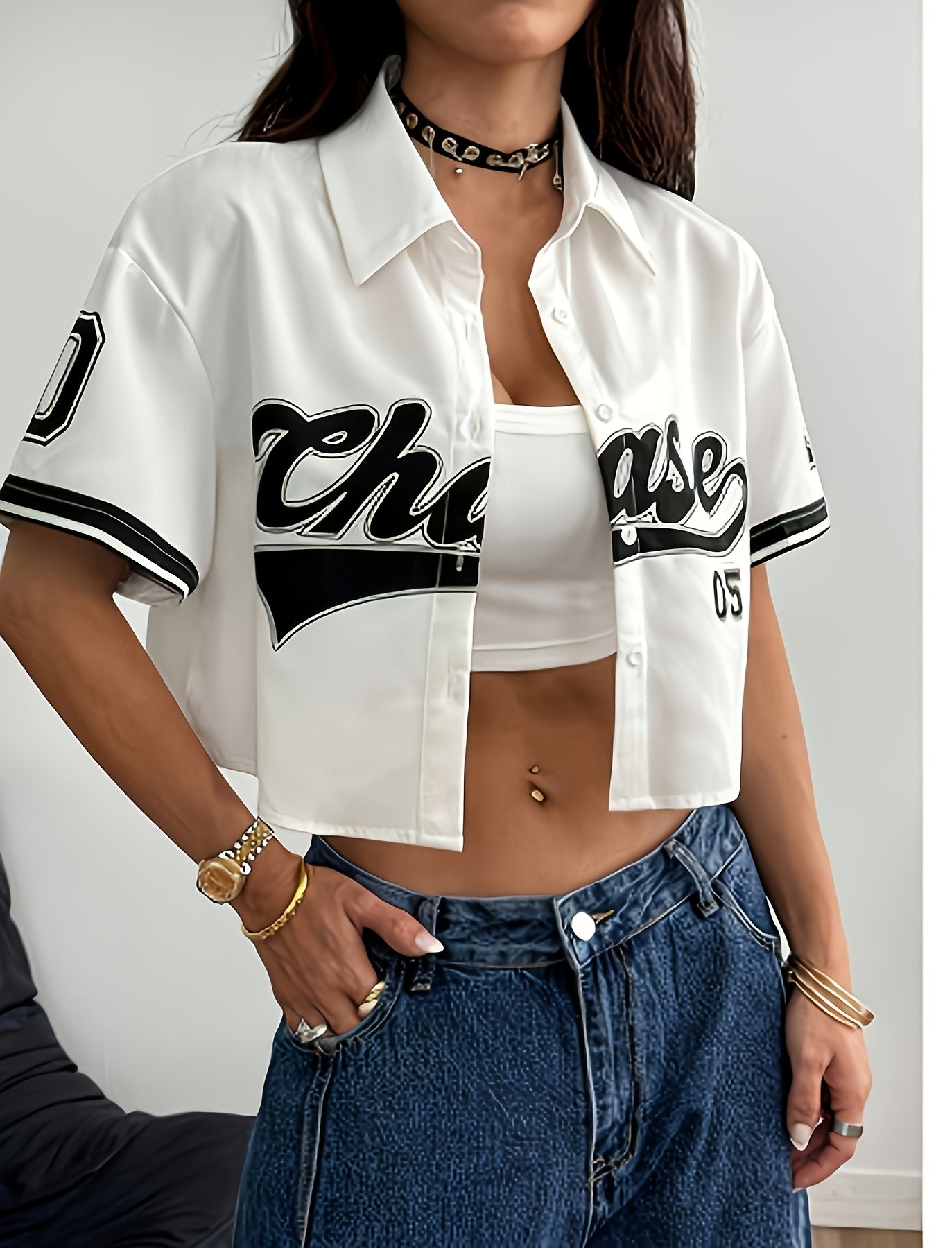 American Street Style Vintage Baseball Cardigan Positioning Print Shirt
