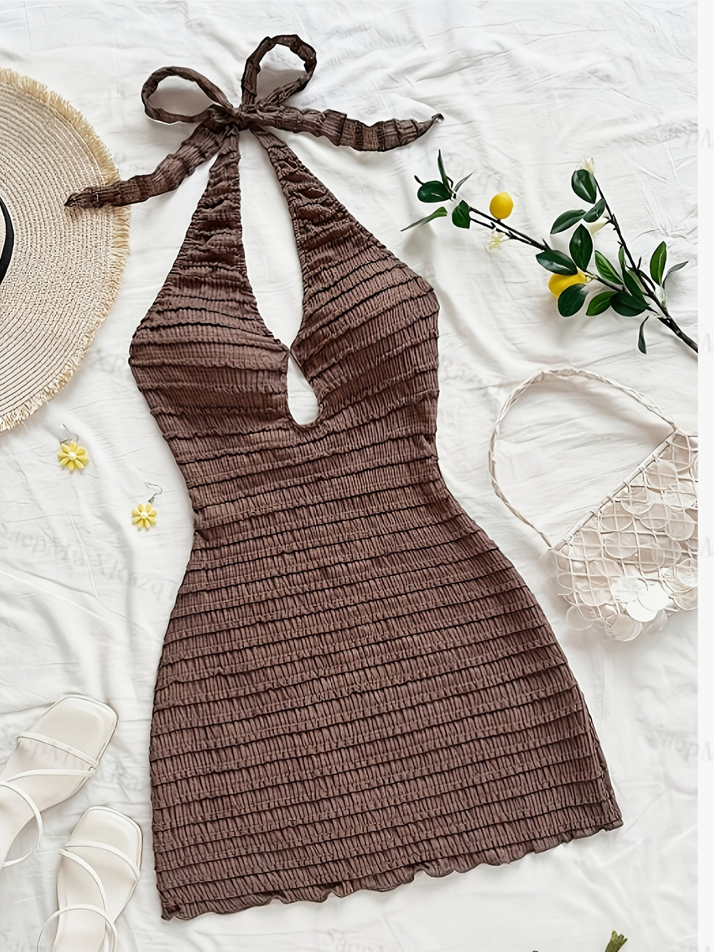 Women's Hollow-Out V-Neck Backless Bodycon Dress