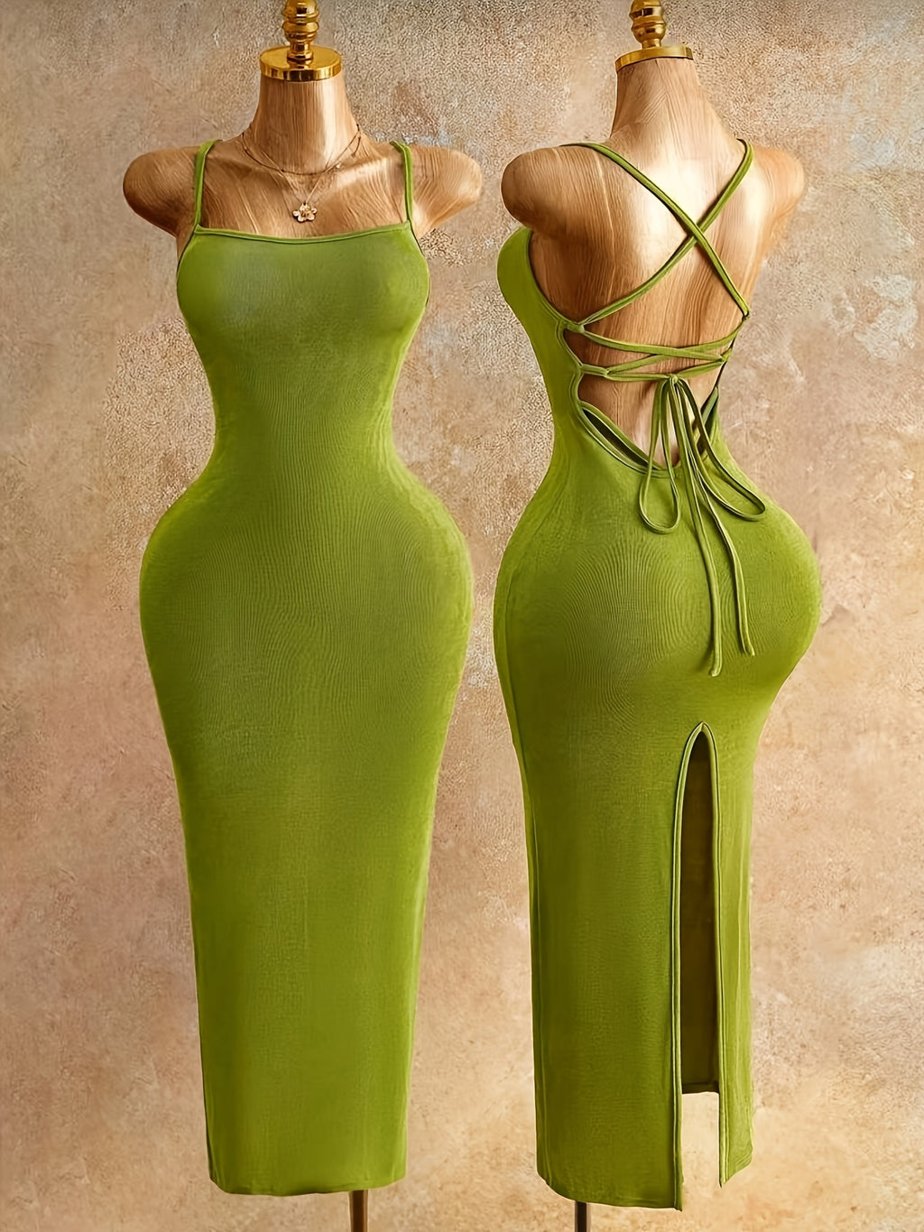 New Women'S Thin Strap Back Cross-Binding Design Slit Long Dress, Vacation Style, Back-Slit Dress, Summer Wear, Women'S Beach Party Attire, Summer Holiday Wear, Festive Clothing, Women'S Holiday Party Date Photography Outfit