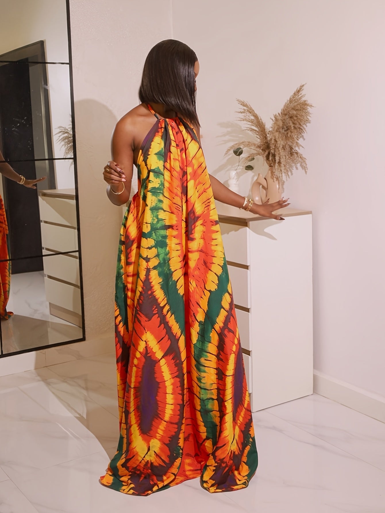 Plus Size Colourful Plant Print Loose Tank Dress