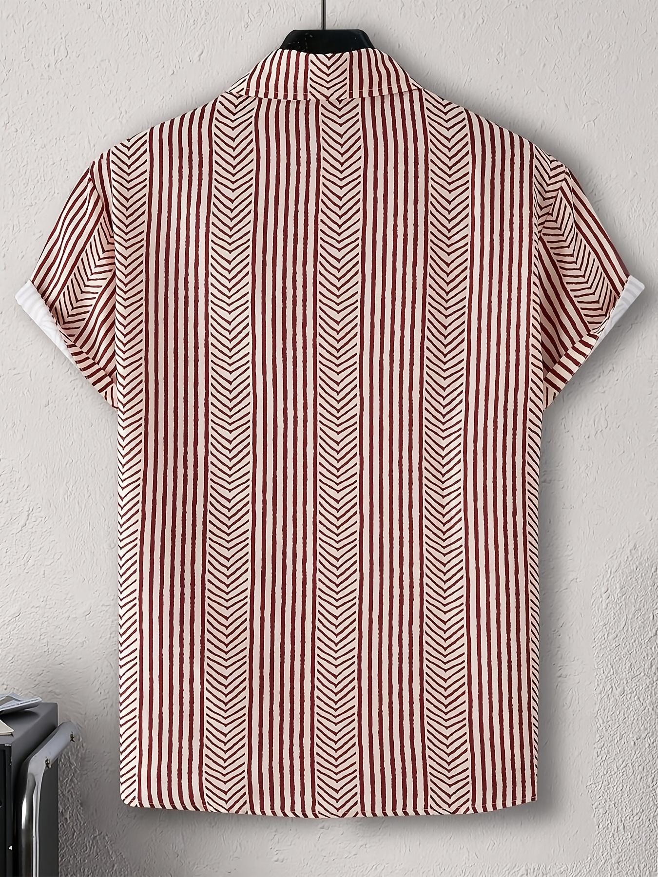 Men's Striped Print Hawaiian Button-Up Shirt