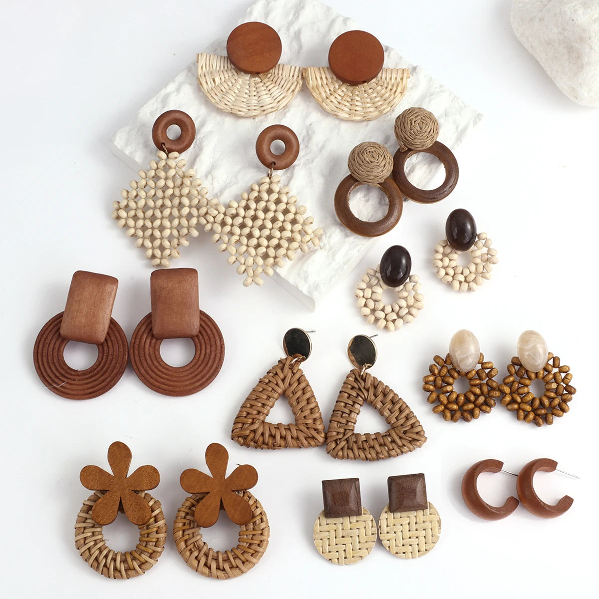 Boho Wooden Rattan Drop Earrings