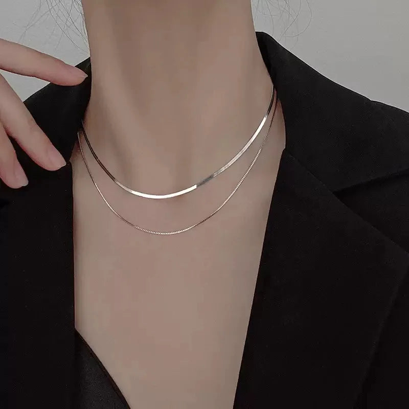 Women's 925 Silver Double Stack Snake Bone Collarbone Chain