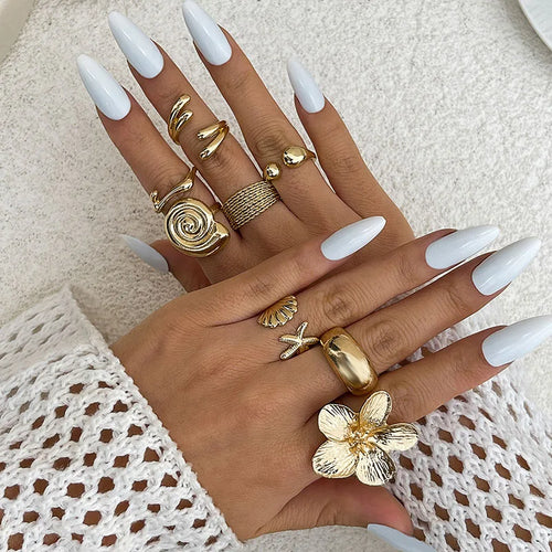 Boho Flower Starfish Knuckle Ring Set