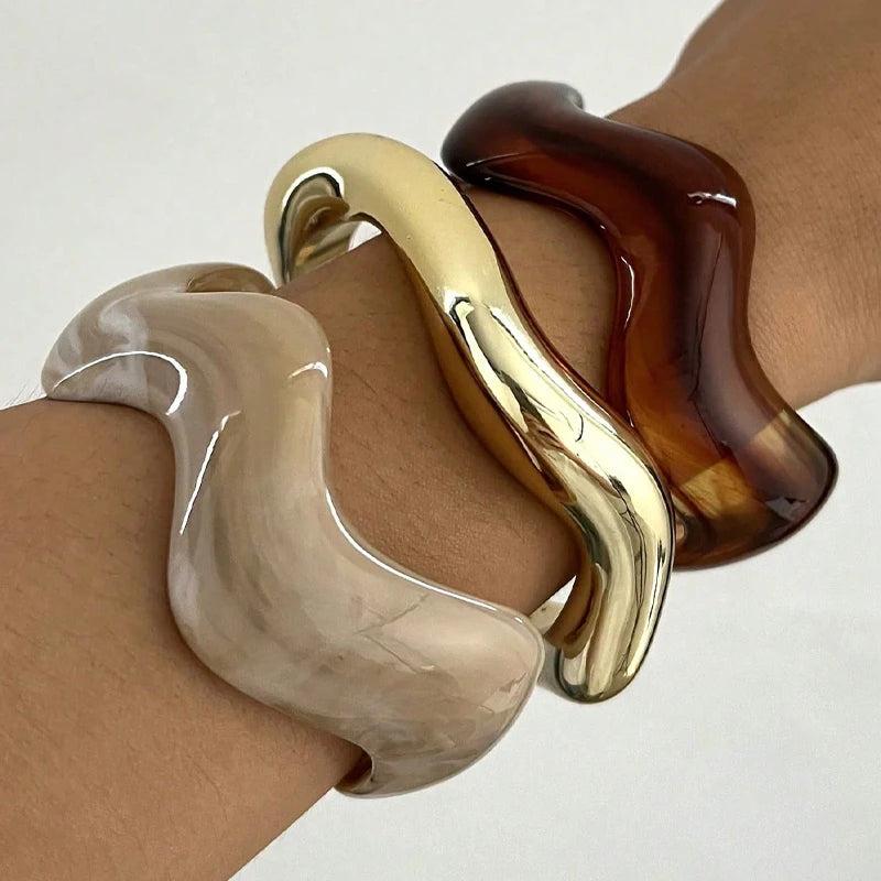 Women's Resin Chunky Wave Cuff Bangle Set 3pcs