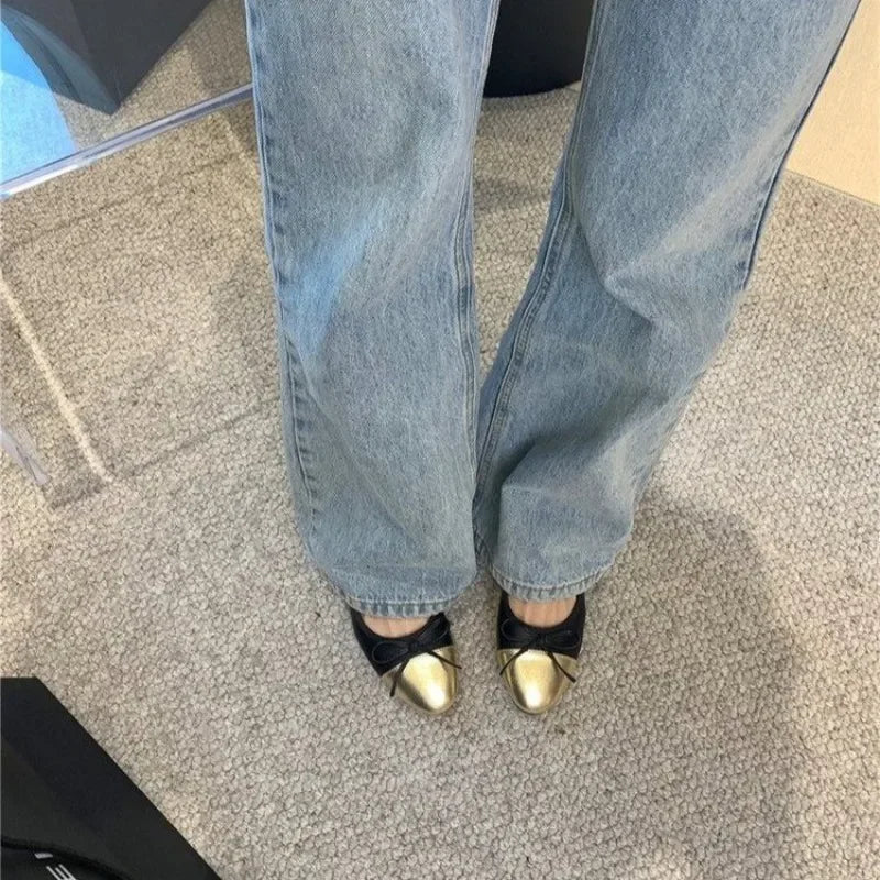 Women’s butterfly-knot loafers, slip-on flats, comfortable and soft-soled.