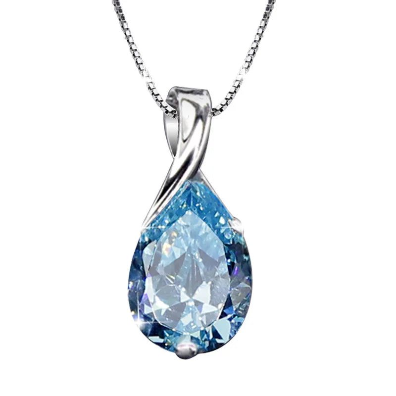 Women's S925 Silver Angel Tears Crystal Red Pendant Necklace