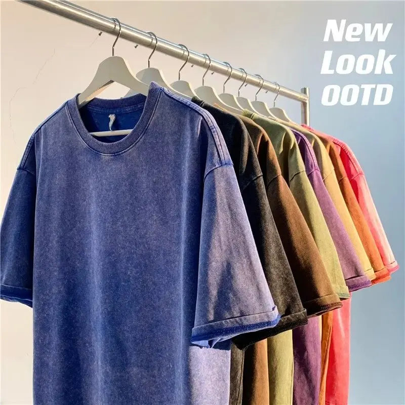 Unisex Retro Washed Oversized Solid T-Shirt