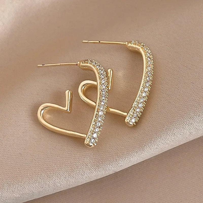 Women's 925 Silver Crystal Heart Luxury Hoop Earrings