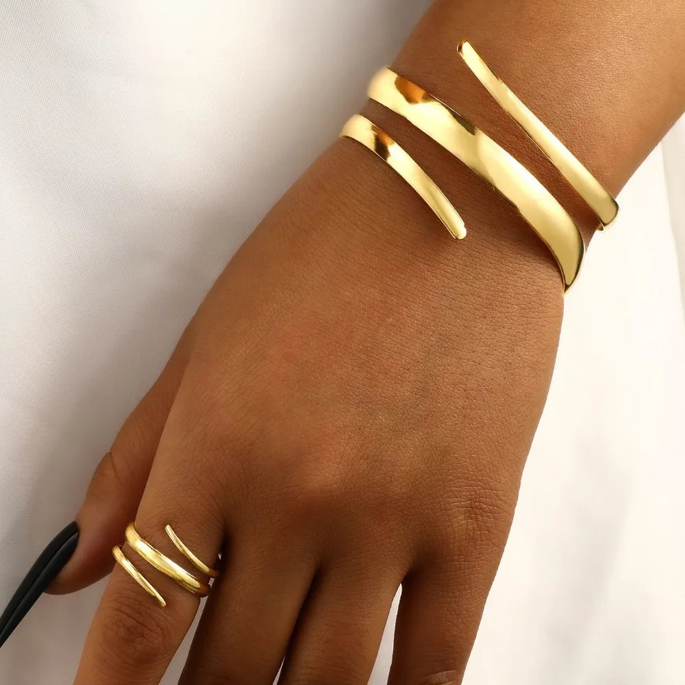 Gold Geometric Bracelet & Ring Set