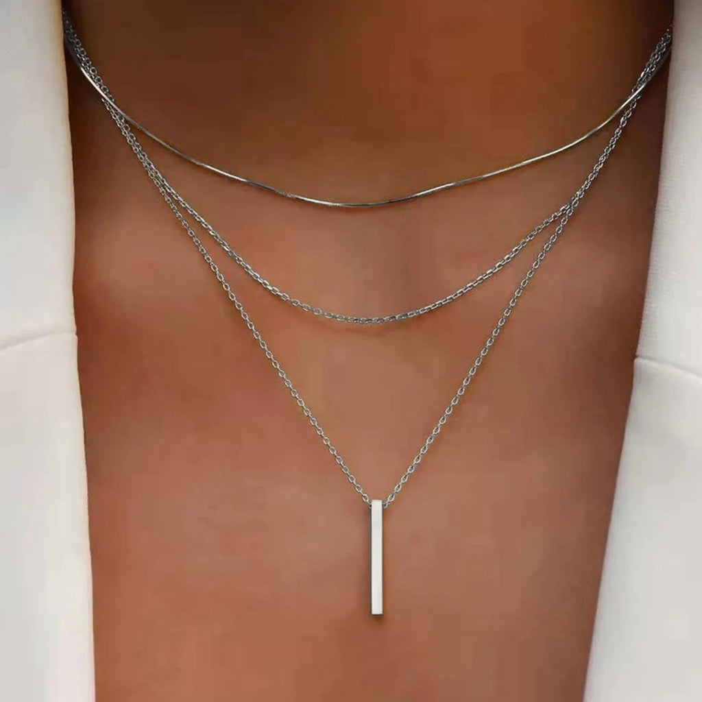 Women's 925 Silver Three-Layer Strip Pendant Collarbone Chain