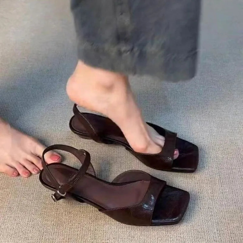 Women’s low heel sandals, leather material, sizes 35-42.