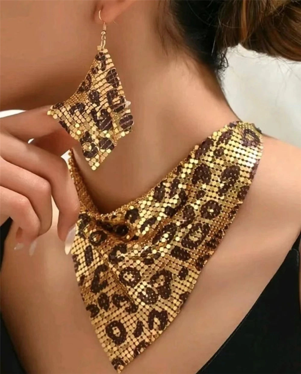 Leopard Print Necklace & Earrings Set