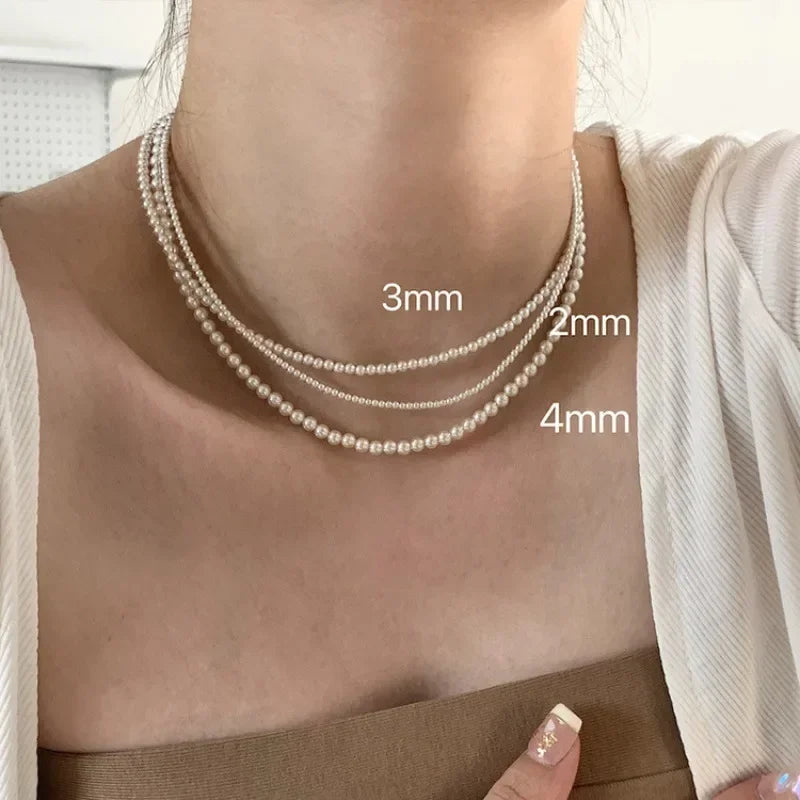 Women's Multi-Size Pearl Beaded Choker Necklace