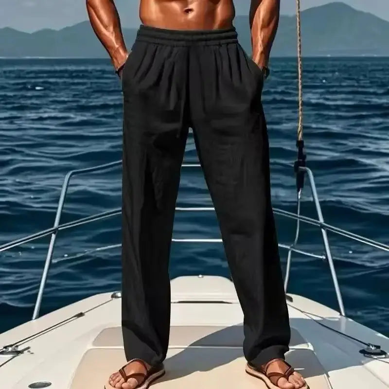Men's High Waist Loose Linen Wide Leg Trousers