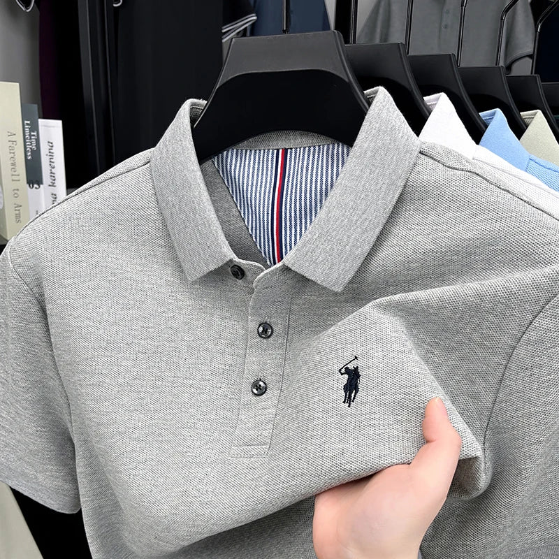 Men's Pony Embroidery Cotton Golf Polo Shirt