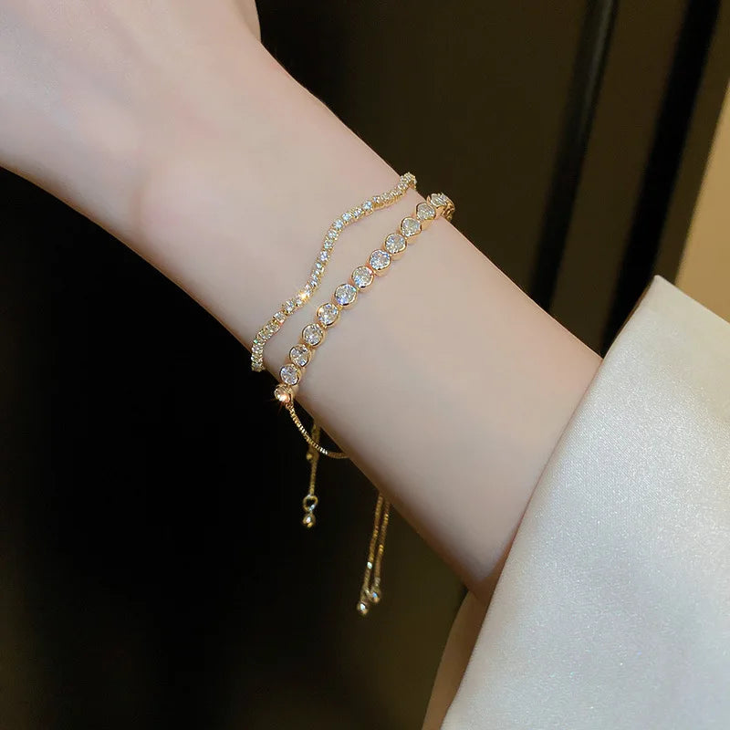 Women's Rhinestone Crystal Wave Adjustable Bangle