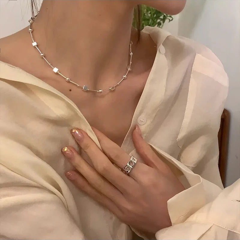 Women's 925 Silver Korean Bead Geometry Versatile Choker