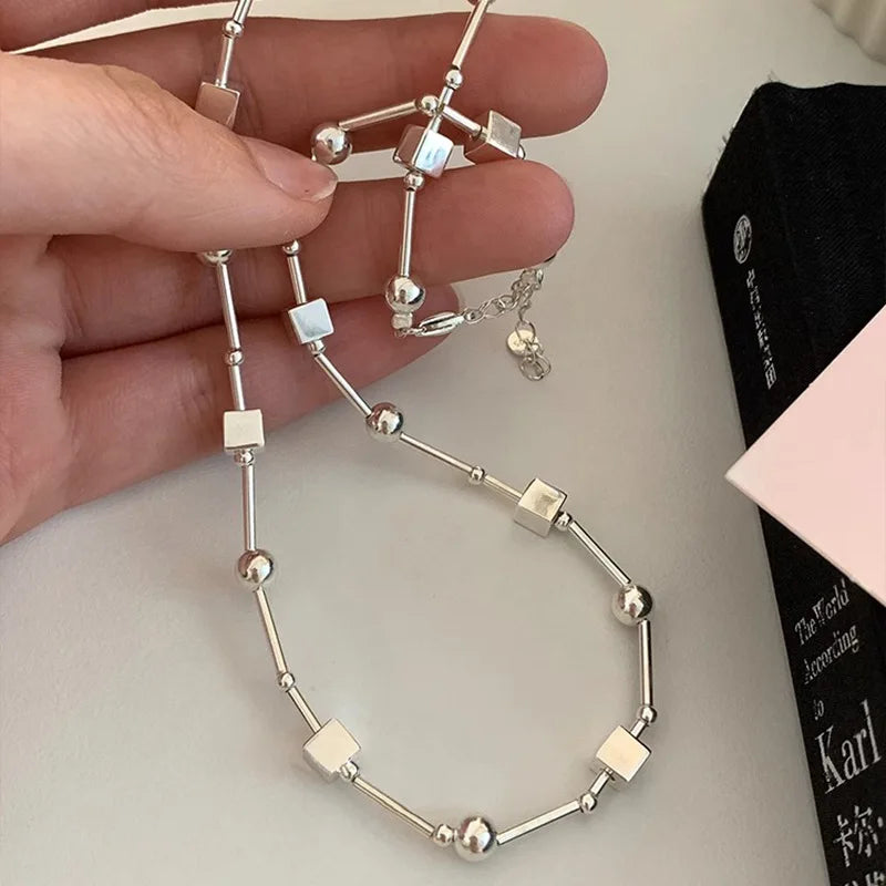 Women's 925 Silver Korean Bead Geometry Versatile Choker