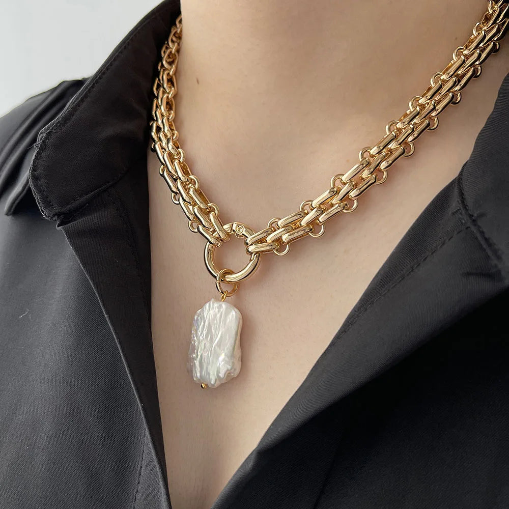 Women's Baroque Freshwater Pearl Chunky Chain Necklace