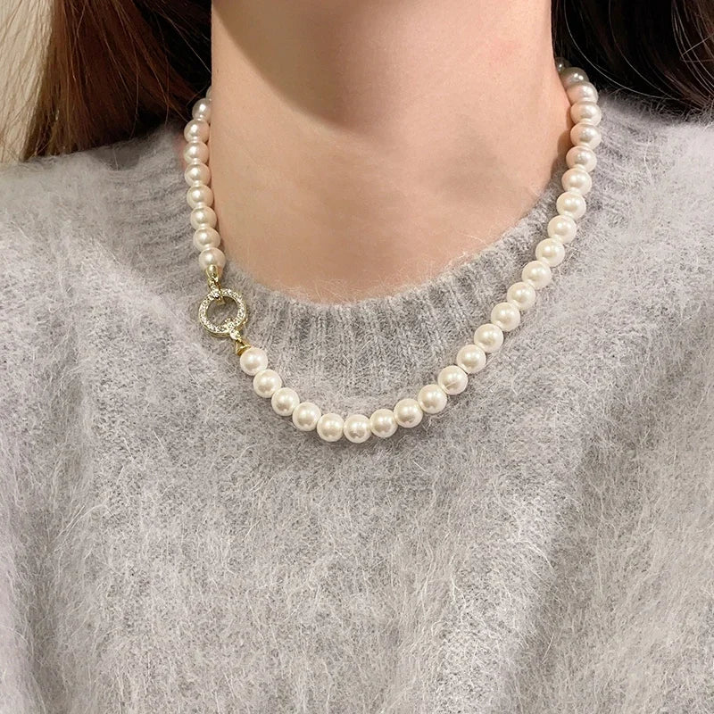 Women's French Zircon Pearl Beaded Elegant Necklace
