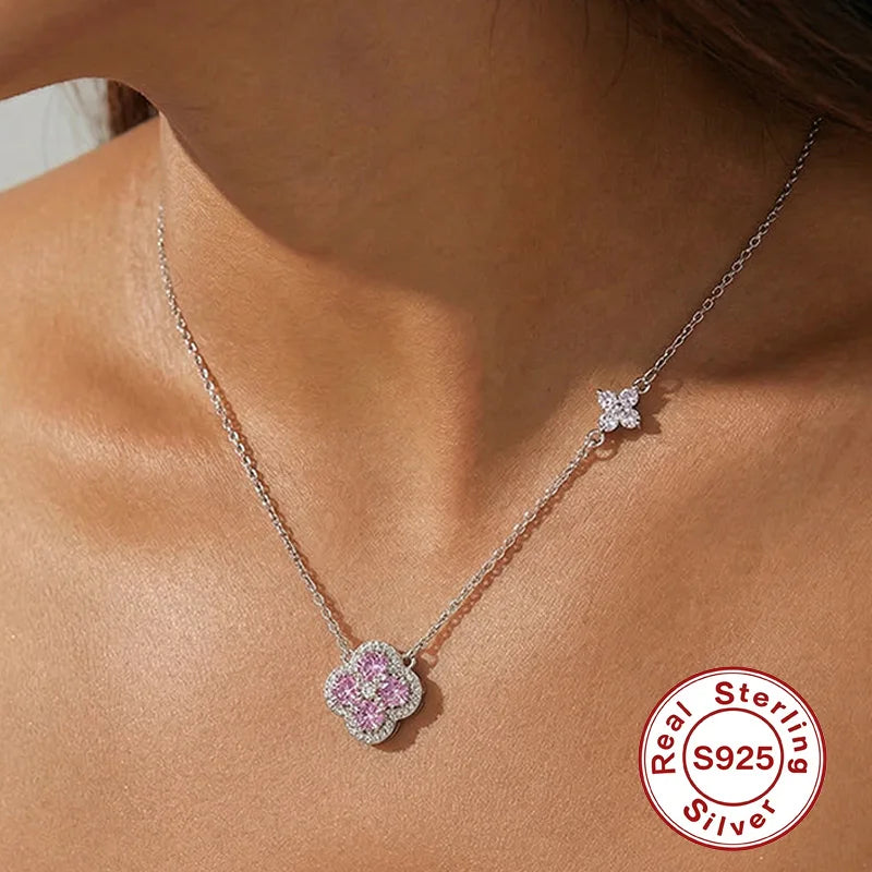 Women's 925 Silver Lucky Four-Leaf Clover Pendant Necklace