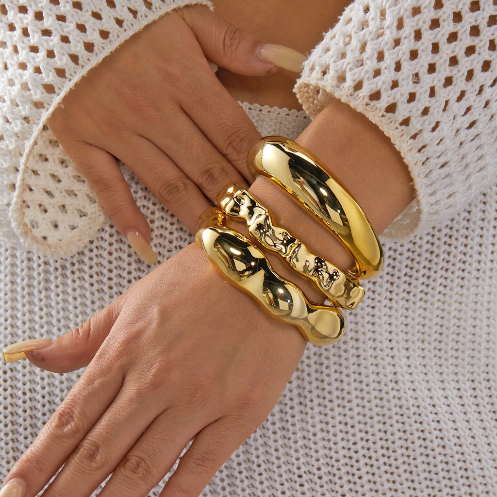 Women's Punk Acrylic Wide Chunky Open Cuff Bracelet Set 3pcs