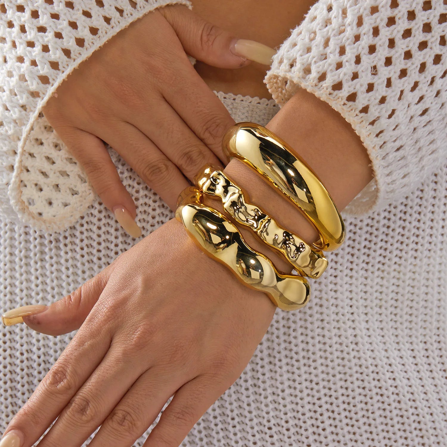 Women's Punk Acrylic Wide Chunky Open Cuff Bracelet Set 3pcs