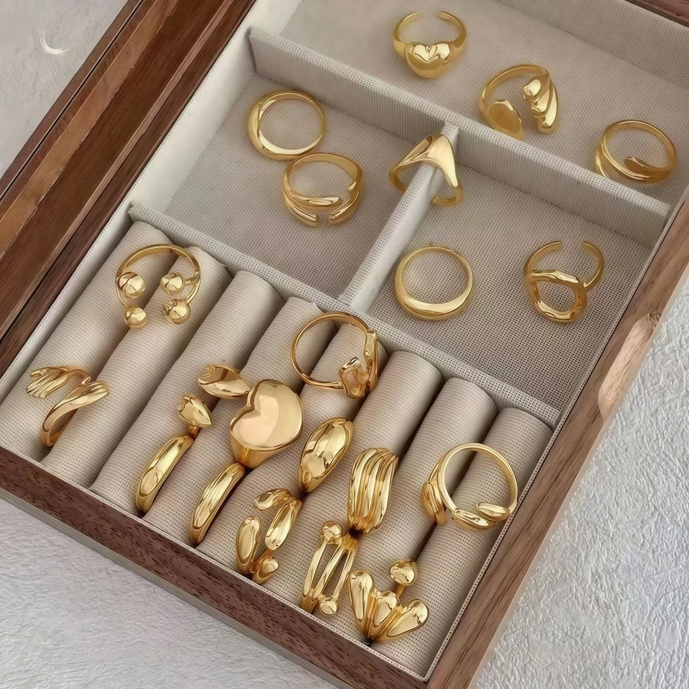 Women's Heart Geometry Open Ring Set 8-16pcs
