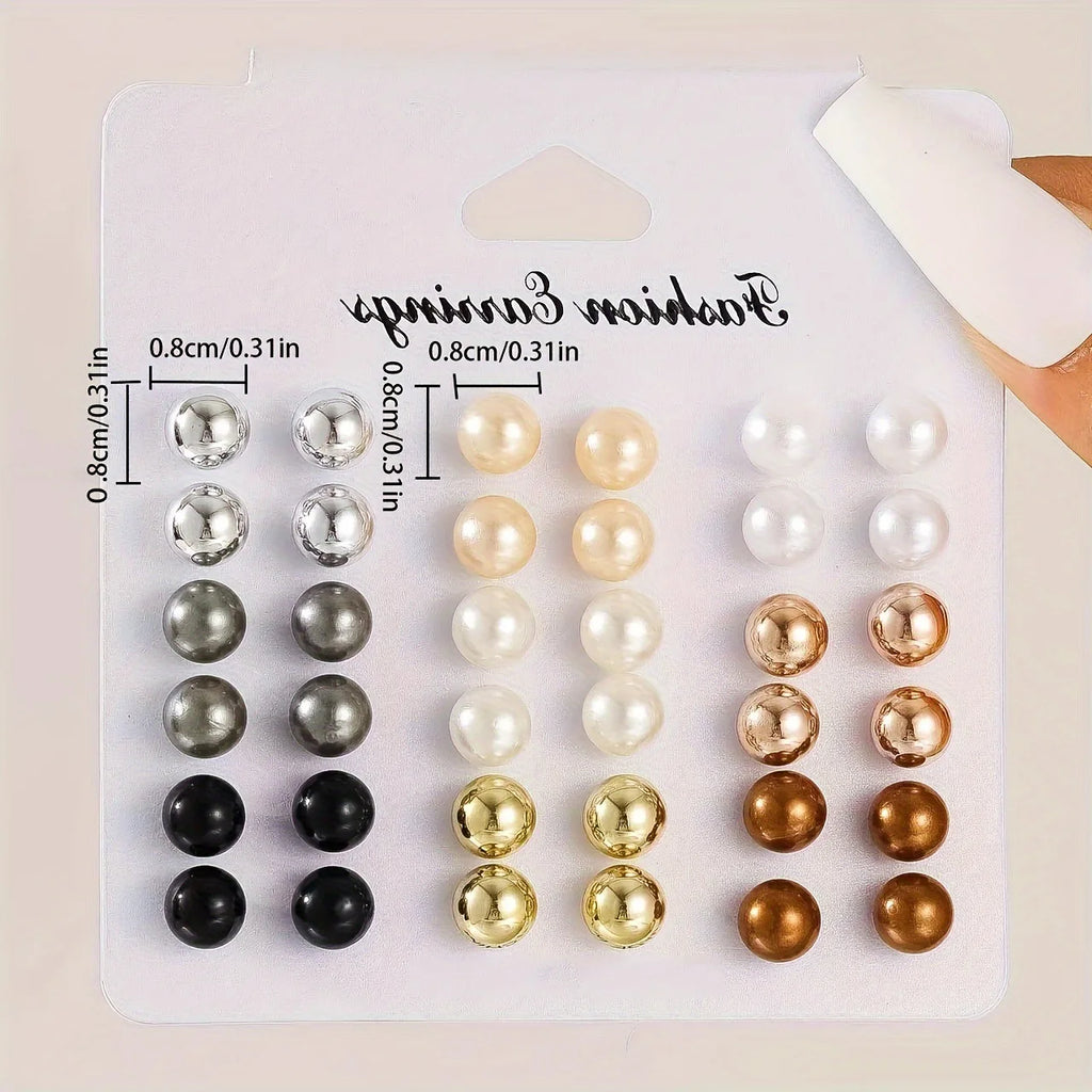 Women's Imitation Pearl Stud Earring Set 18 Pairs