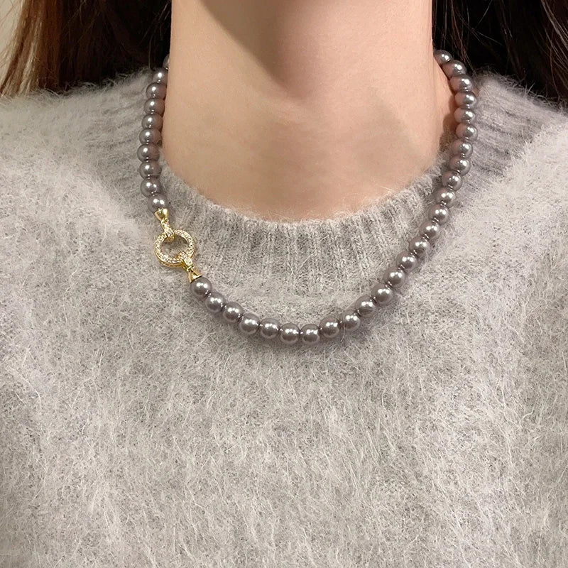 Women's French Zircon Pearl Beaded Elegant Necklace