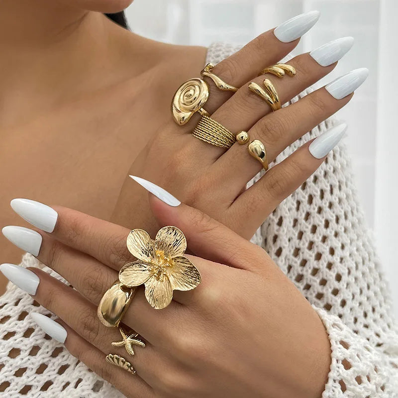 Boho Flower Starfish Knuckle Ring Set