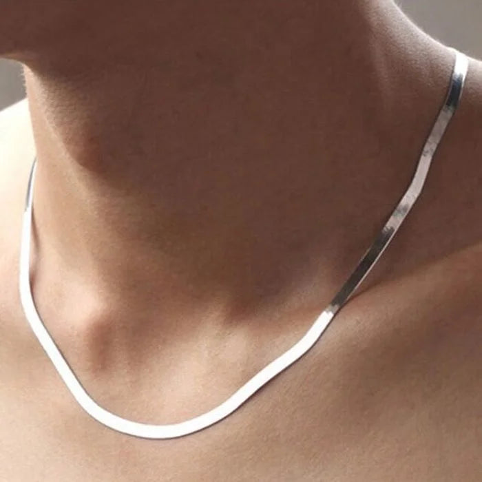 Unisex 925 Sterling Silver 4MM Blade Chain Necklace