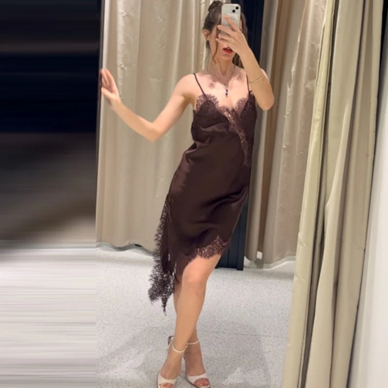HXAO Womens Dresses Lace Asymmetric Slip Dress Summer 2025.