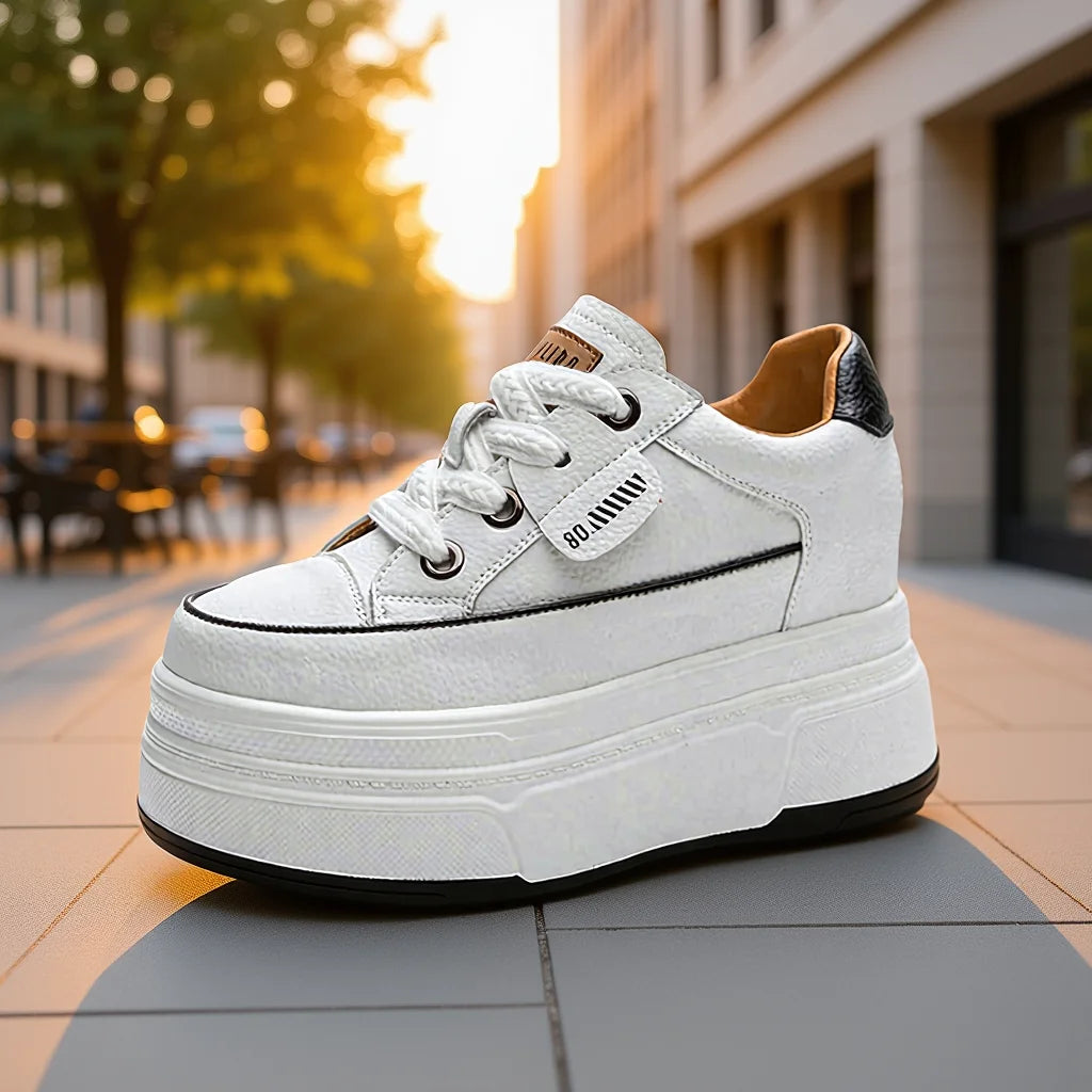 Fujin Hidden Heel Shoes: 9cm platform, comfortable, casual, chunky wedge sneakers.