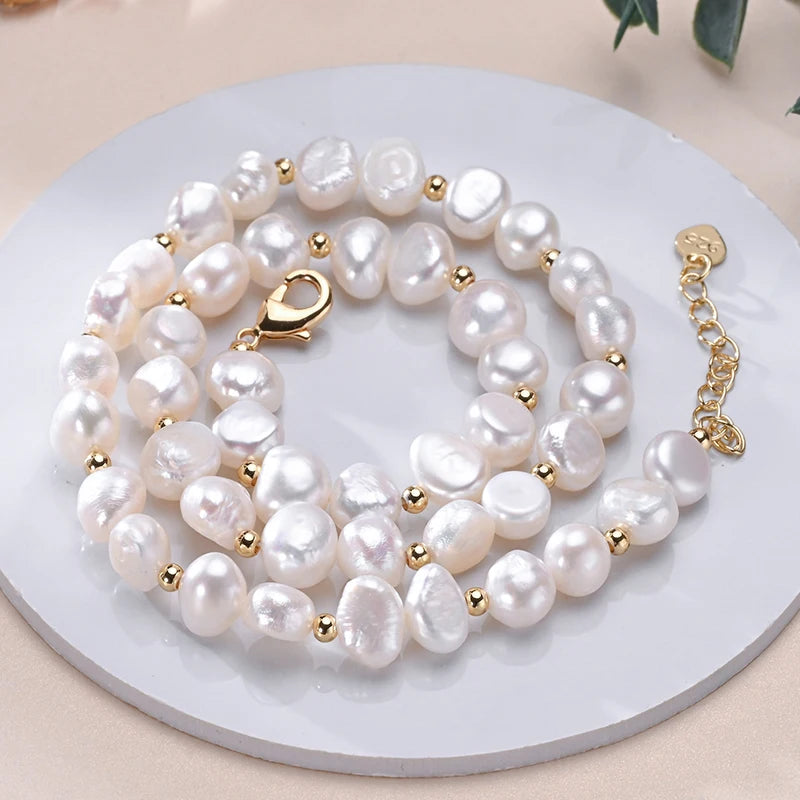 Women's Baroque Freshwater Pearl S925 Silver Chain Necklace
