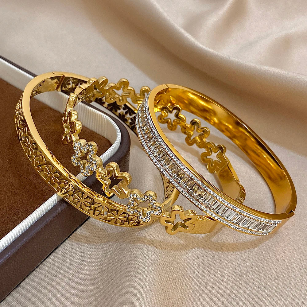Floral Rhinestone Cuff Bracelet