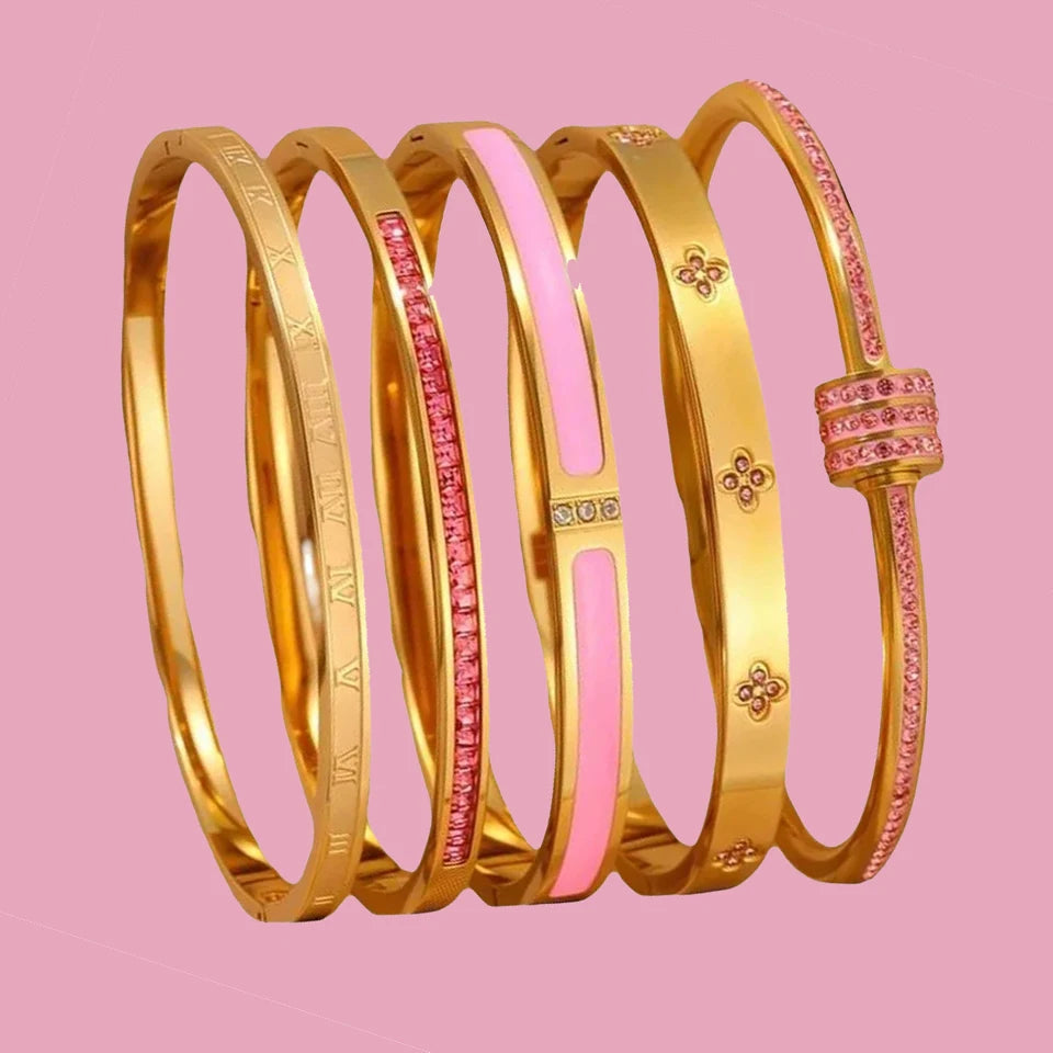 Women's Pink Crystal Zirconia Stainless Steel Bangle