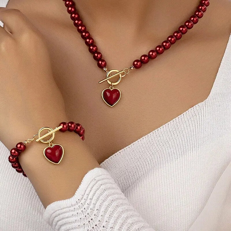 Pearl Necklace & Bracelet Set