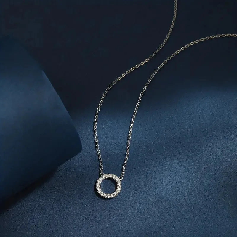 Women's 925 Silver CZ Circle Pendant Choker Necklace