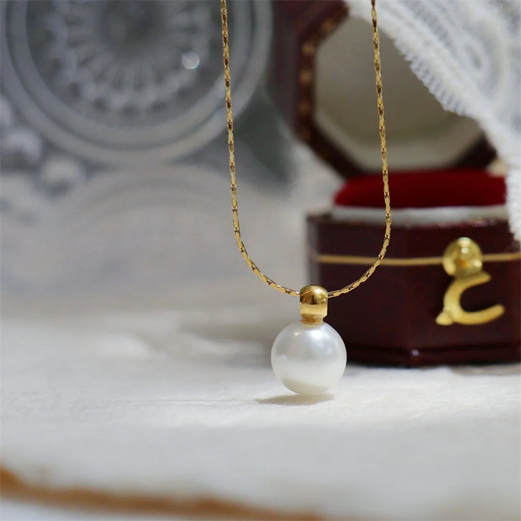Women's Gold Plated Pearl Pendant Chain Necklace