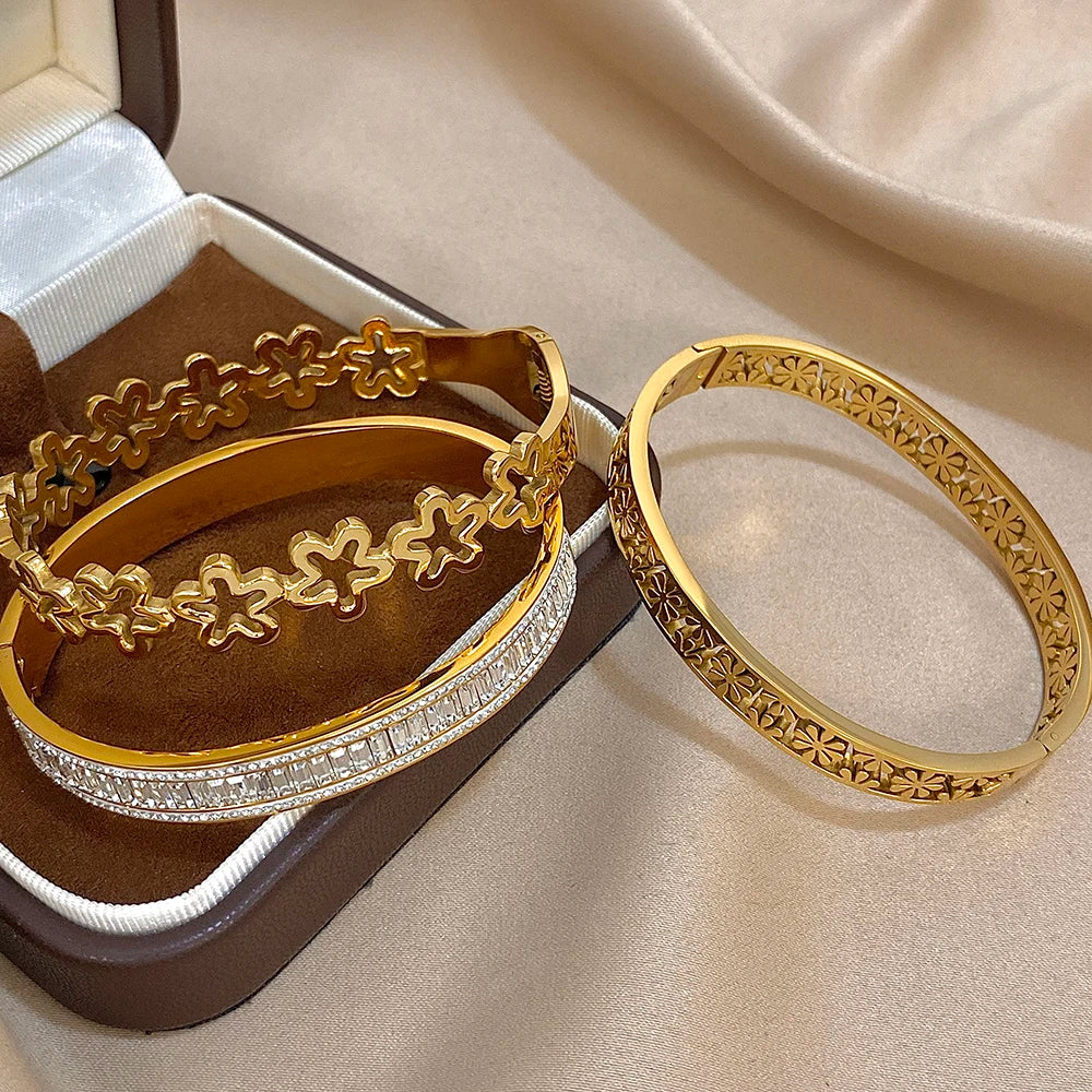 Floral Rhinestone Cuff Bracelet