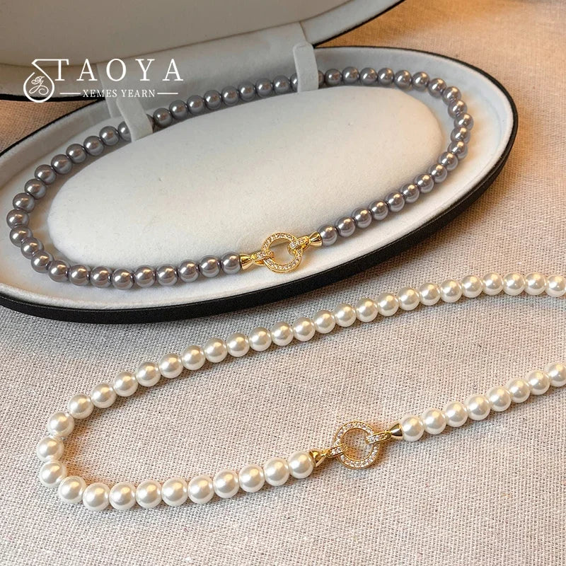 Women's French Zircon Pearl Beaded Elegant Necklace