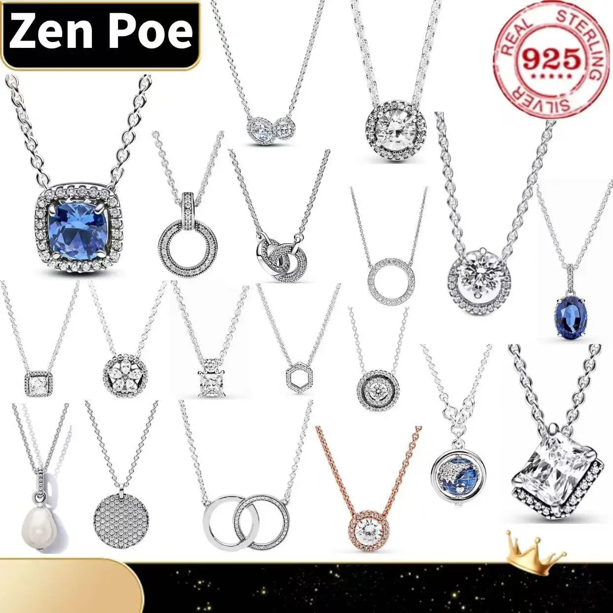 Women's 925 Silver Sparkling Round Pendant Necklace