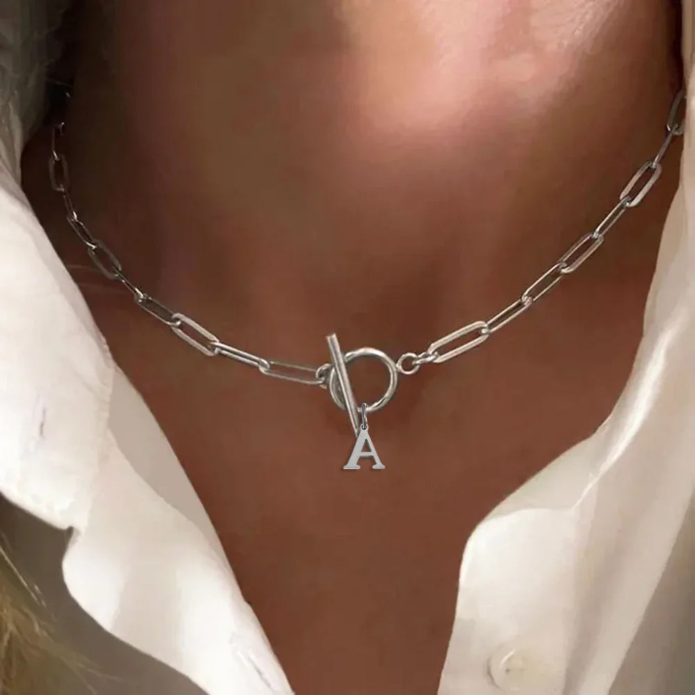 Women's Stainless Steel A-Z Initial Letter Pendant Necklace