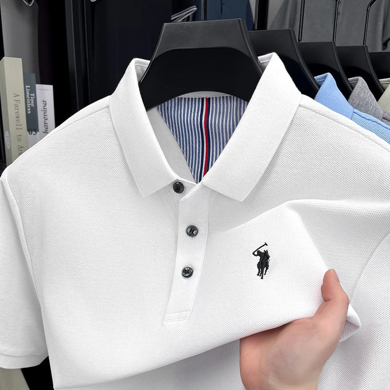 Men's Pony Embroidery Cotton Golf Polo Shirt