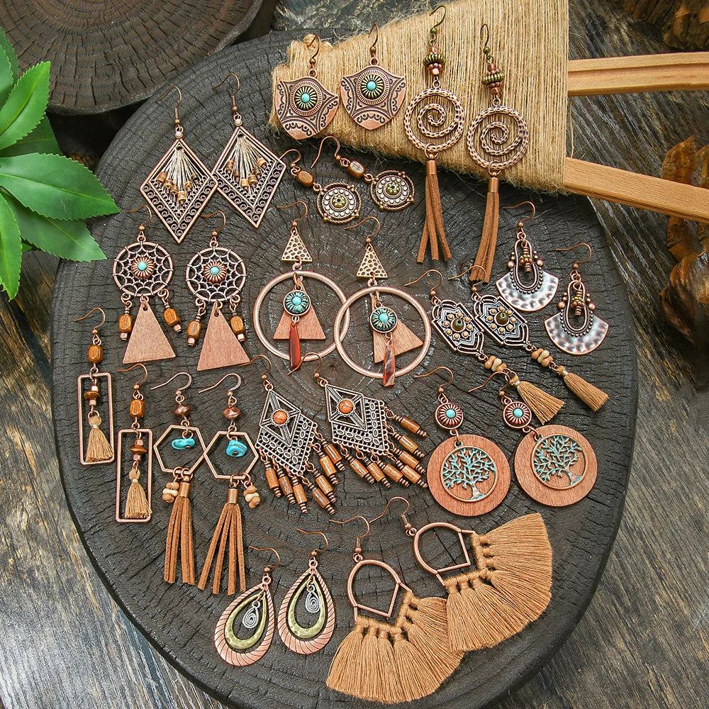 Women's Vintage Bohemian Geometric Dangle Earring Set 22pcs